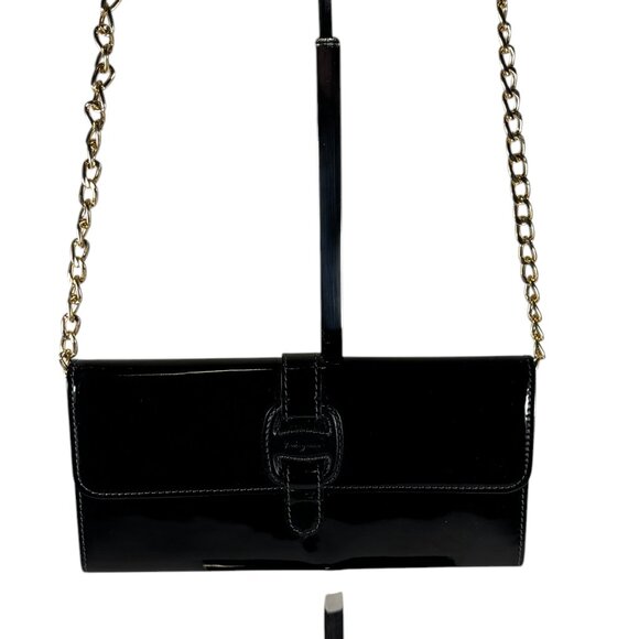 SALVATORE FERRAGAMO BLACK PATENTED LEATERH BLACK SHINNING CONTINENTAL WALLET - Picture 10 of 11